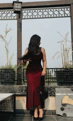 Vintage Sheath Spaghetti Straps Black Tulle Burgundy Sleeveless Long Prom Dresses 18th Birthday Outfits AB2403