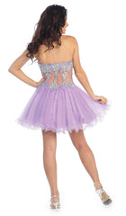 Beaded Strapless Sequined Tulle Short Prom Dress