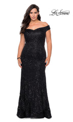 Off-the-Shoulder Long Shimmer Lace Plus Prom Dress