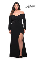 La Femme Off-Shoulder Long-Sleeve Plus Prom Dress