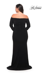 La Femme Off-Shoulder Long-Sleeve Plus Prom Dress