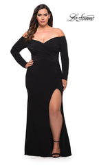 La Femme Off-Shoulder Long-Sleeve Plus Prom Dress