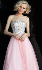 Long Jovani Strapless Blush Pink Prom Dress