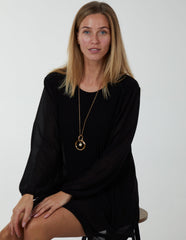 Long Sleeve Pleated Shift Dress