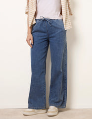 Draw String Wide Leg Denim Trousers