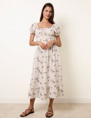 Embroidery Milkmaid Midi Dress