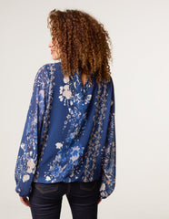 High Neck Puffball Floral Blouse