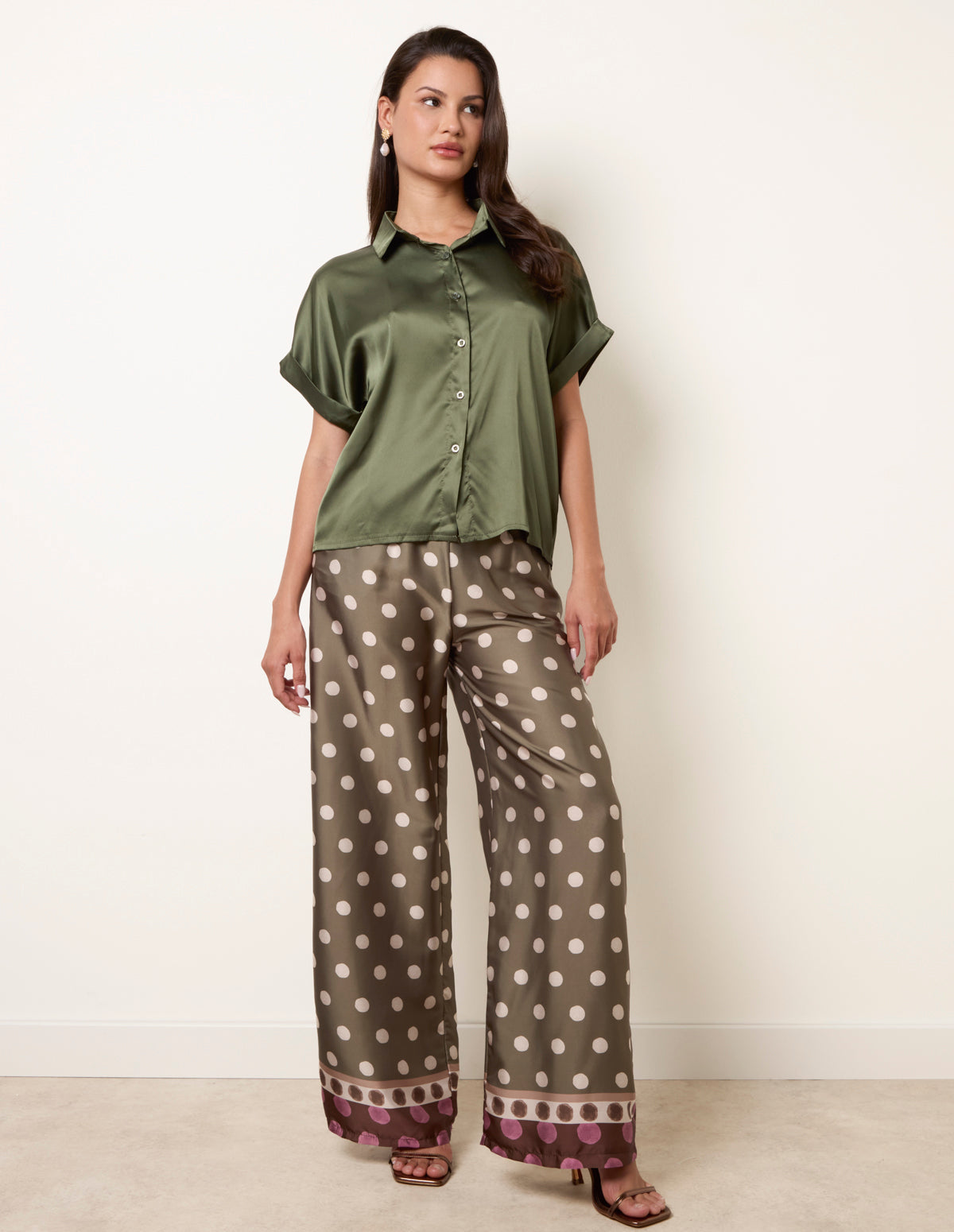 Tie Shirt Polka Dot Trouser Set