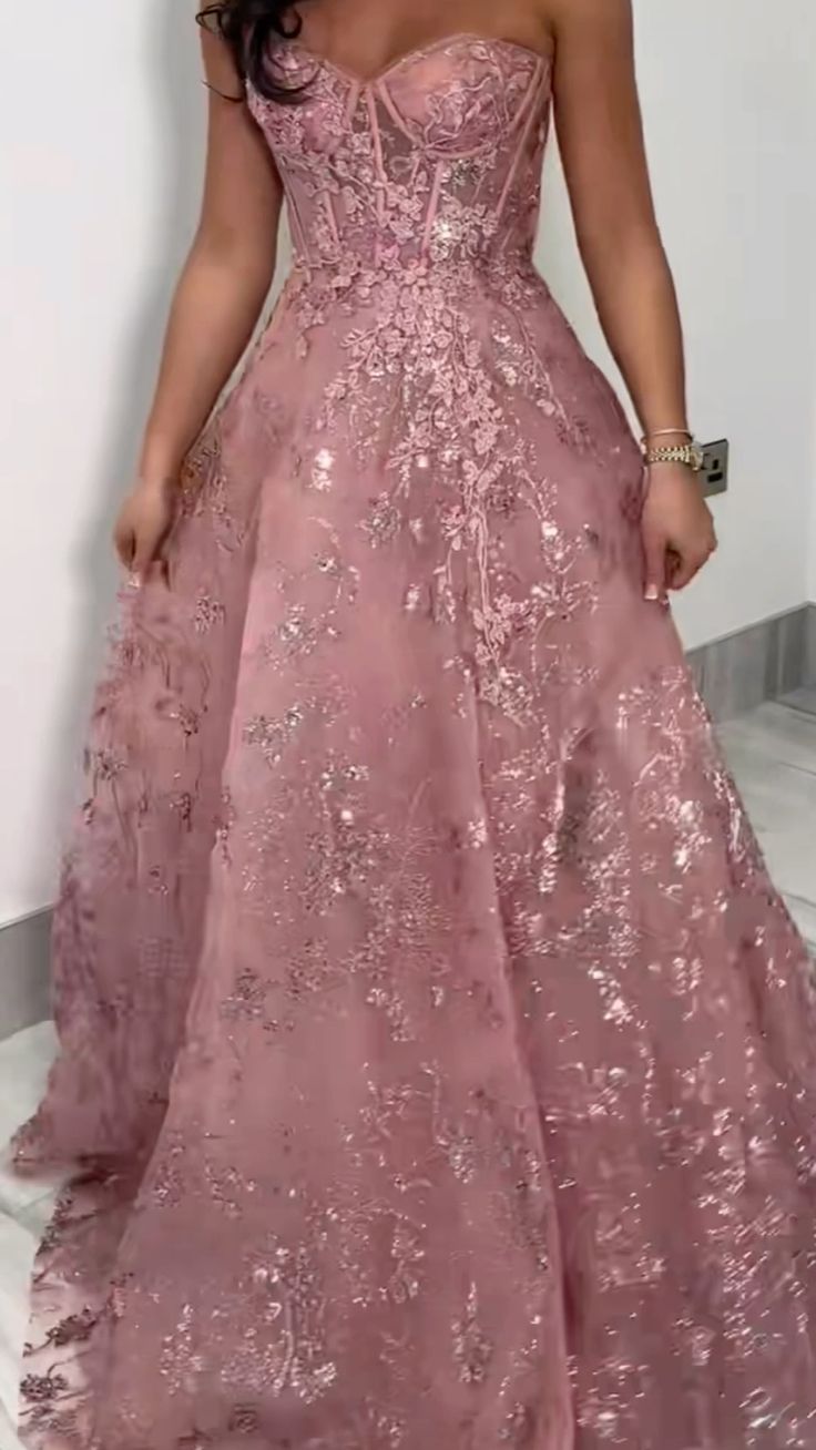 Sexy A Line Sweetheart Pink Sequins Long Sleeveless Formal Prom Dresses N2307
