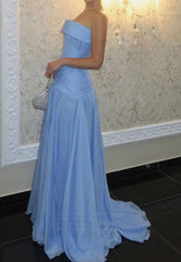 straight across sleeveless pleated a-line evening dress Prom Dress AB1913