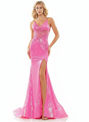 Colors 2848 Colors Long Spaghetti Strap Prom Dress Hot Pink
