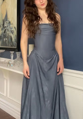 Women's Cocktail Party Gowns Sheath Strapless Gray With Pleated Long Graduation Dinner Outfit Prom Dresses AB1890