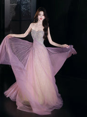 Glittery A Line Sweetheart Tulle Sequins Sleeveless Lilac Prom Dresses Inspiration Long Night Outfits Birthday Outfits AB2213