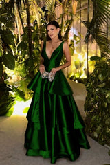 Straps Deep V Neck Sleeveless A Line Long Prom Dress With Pleated Birthday Outfits AB2313