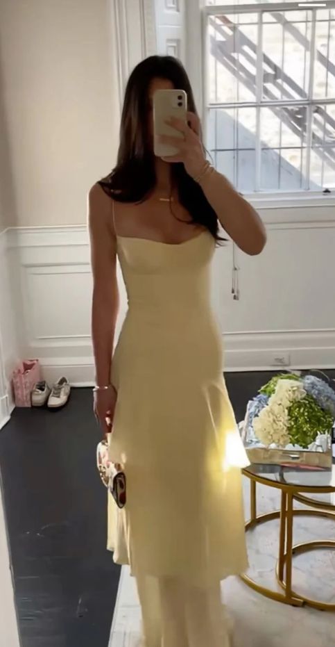 Charming Mermaid Spaghetti Straps Yellow Long Prom Dress with Ruffles Birthday Outfits AB2309