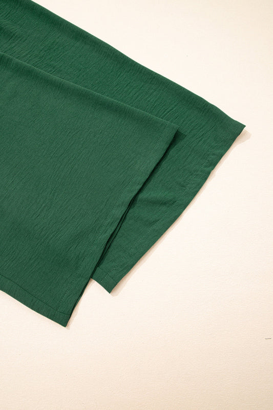 Green Smocked Sleeveless Wide Leg Jumpsuit with Pockets