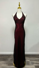 Vintage 90s Mermaid Halter Burgundy Tulle Long Formal Fancy Prom Evening Dress Dinner Outfits Classy Party Gowns AB2039