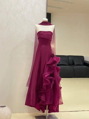 Women's Evening Dresses A line Strapless Burgundy Long Formal Gown Party Gowns Prom Dresses N2361