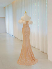 Sparkly Mermaid Off The Shoulder Gold Sequined Long Prom Dresses Party Dress Birthday Outfits Graduation Gown N2843