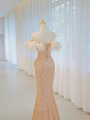 Sparkly Mermaid Off The Shoulder Gold Sequined Long Prom Dresses Party Dress Birthday Outfits Graduation Gown N2843