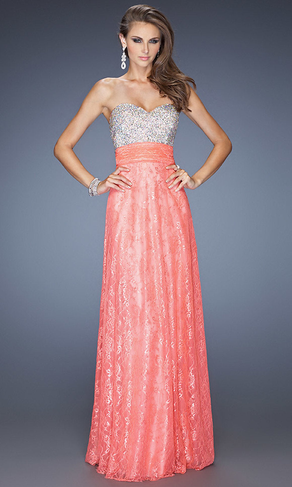 Full Length Sweetheart Open Back Lace Gown