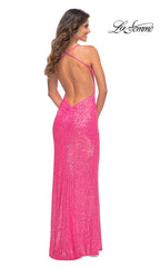 Open-Back Hot Pink La Femme Long Sequin Prom Dress