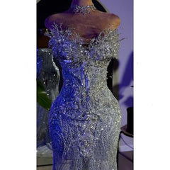 Glittery Mermaid Sweetheart Prom Dresses Silver Sequin Beaded Crystals Long Formal Evening Party Gown N811