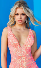 Jovani Short Sequin Party Dress with Deep V-Neck