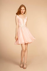Jewel Embellished Chiffon Short Dress