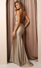 Pleated-Bodice Tight Long Formal Gown K488