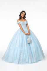 Long Glitter Mesh Quinceanera Dress