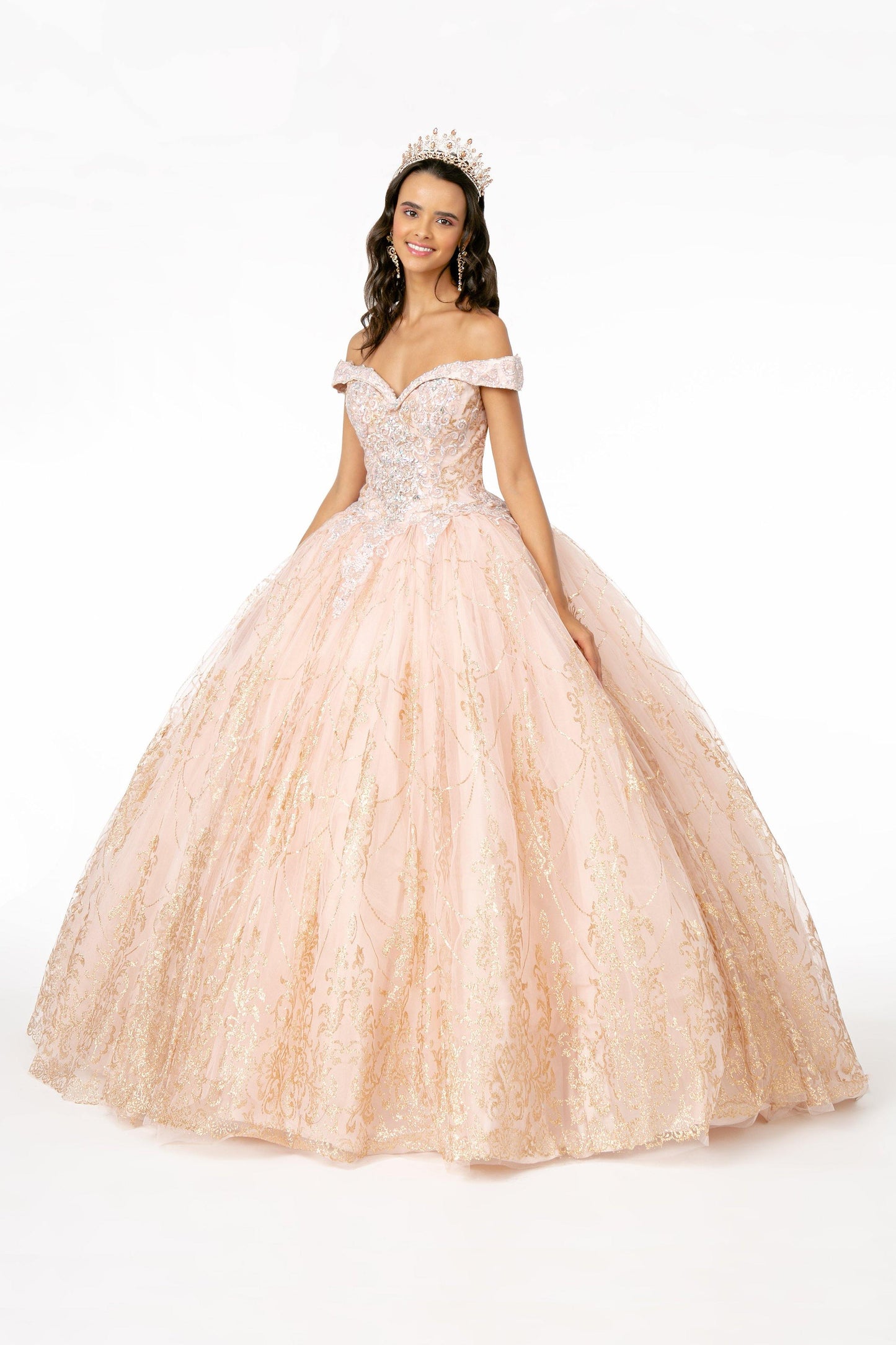 Long Glitter Mesh Quinceanera Dress