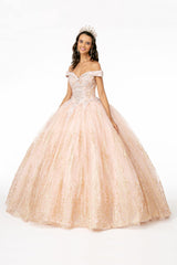 Long Glitter Mesh Quinceanera Dress