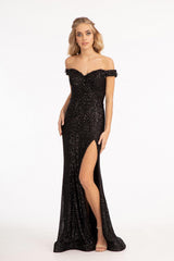 Long Off Shoulder Sequined Mermaid Prom Gown