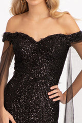 Long Off Shoulder Sequined Mermaid Prom Gown