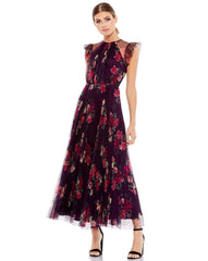 Floral Print Cap Sleeve Midi Dress Floral Print Mac Duggal 2143