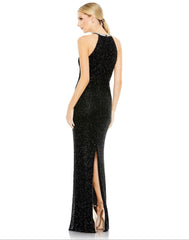 Long Formal Beaded Halter Prom Gown Beaded Halter Detail Mac Duggal 93742