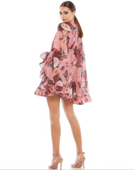 Short Cape Sleeve Floral Dress Cape Sleeves Mac Duggal 55404