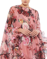 Short Cape Sleeve Floral Dress Cape Sleeves Mac Duggal 55404