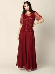 Mother of the Bride Beaded Long Formal Chiffon Gown
