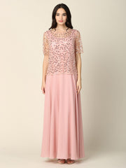 Mother of the Bride Beaded Long Formal Chiffon Gown