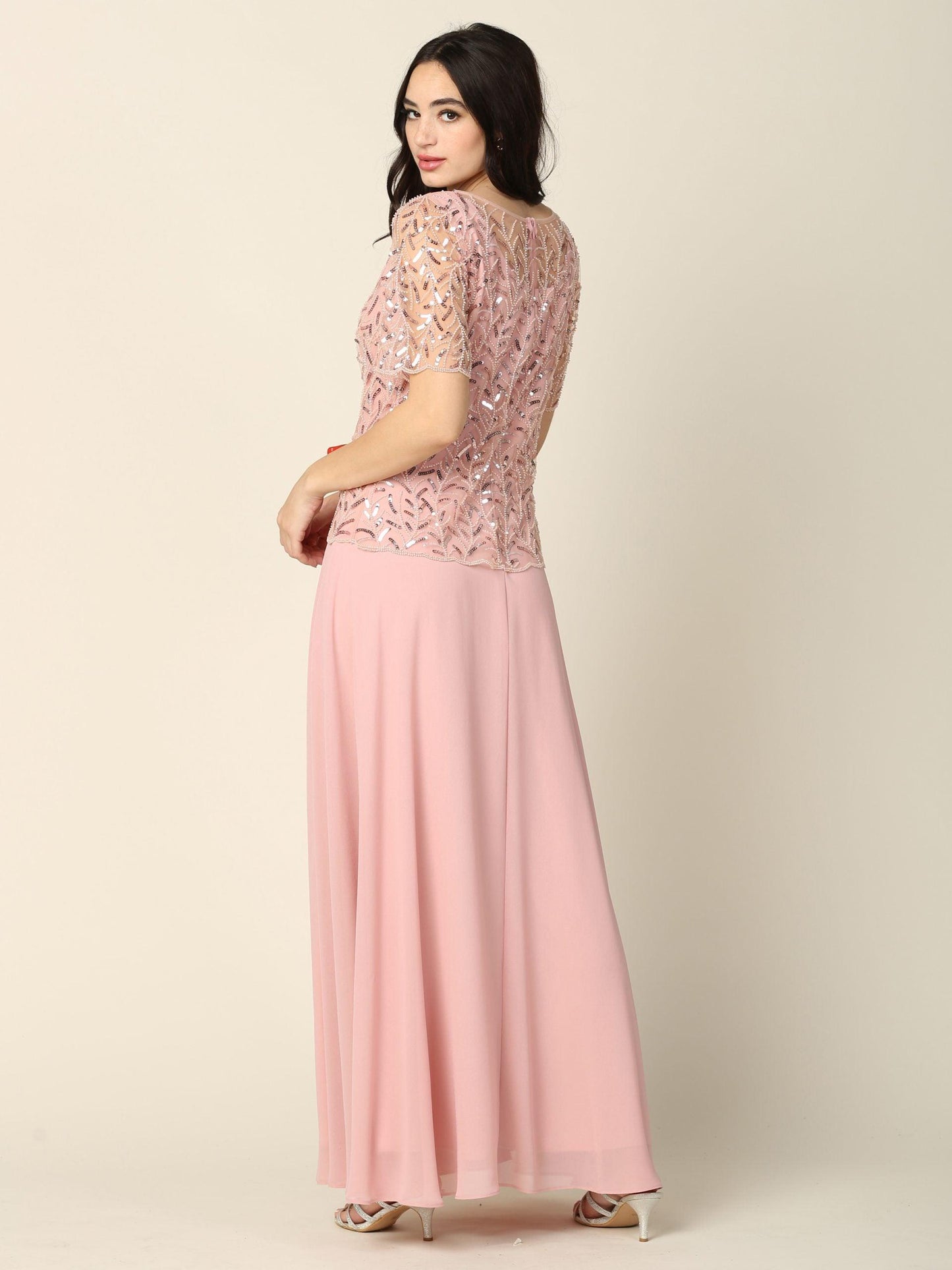 Mother of the Bride Beaded Long Formal Chiffon Gown