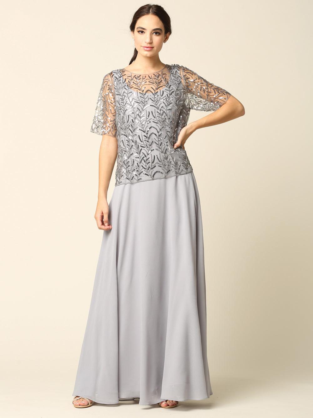 Mother of the Bride Beaded Long Formal Chiffon Gown