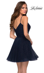 Short Navy Blue Homecoming Dress with Rhinestones