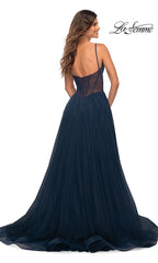 Sheer-Waist Long A-Line Prom Dress by La Femme