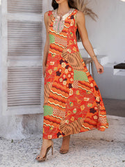 Emelia Floral Print Boho Maxi Dress - orange