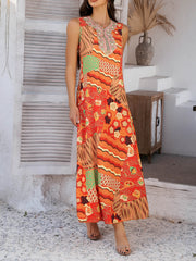 Emelia Floral Print Boho Maxi Dress - orange