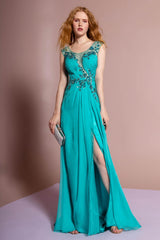Prom Formal Dress Cap Sleeve Evening Long Gown