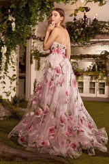 Andrea & Leo A1035 Prom Long Strapless Floral Print Ball Gown