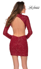 La Femme Long Sleeve Short Sequin Cocktail Dress